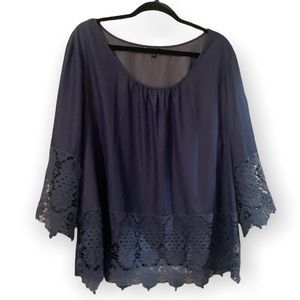 Flowy boatneck lace detail blouse